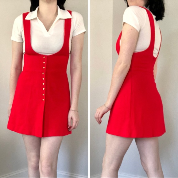 Vintage Dresses & Skirts - Vintage 60’s/70's Red Mini A-line Jumper Dress Pinafore Dress